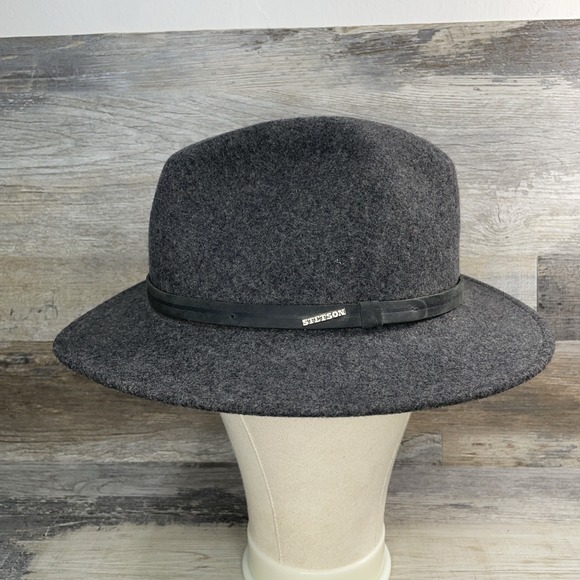 Stetson Mello Felt Crushable Water Repellent Hat 100% Wool Size XL Gray  USA - Picture 2 of 10